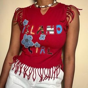 Copper Key Island Girl Tee with fringes in red Size 14 (junior)